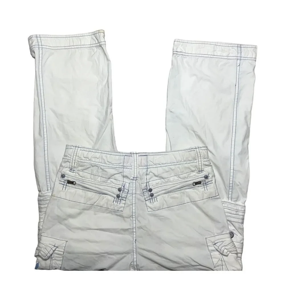 🧢 Jetlag Cargo Pants‎ 33x34 White Blue Stitch